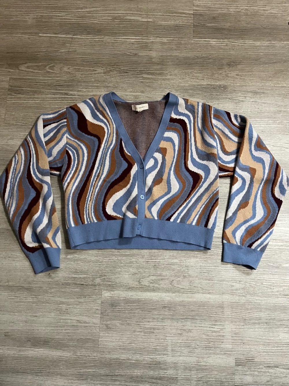 LA Heart Retro Blue/Brown Groovy Sweater Button up Knitted Women’s Medium